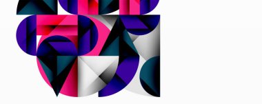 Katmanlı daireler ve açısal segmentlerle modern soyut kompozisyon gradyan, şeffaflık efektleri ve yapılandırılmış geometrik düzen içerir.