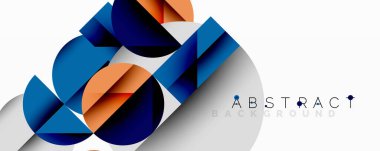 Üst üste binen daireler ve gradyanlarla soyut geometrik çizimler, daire kare üçgen şekilleri arka plan şekilleri keskin açısal kesikler, pürüzsüz gölgeleme ve yapılandırılmış katman bileşimi