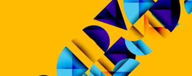 Çemberler ve üçgenlerin kesiştiği soyut geometrik desen. Yüksek kontrastlı kompozisyon derinlik yaratır ve dinamik, modern estetik