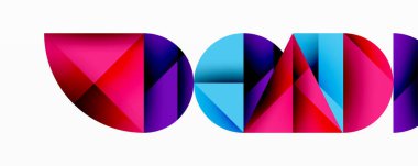 Katmanlı gradyan şekilli soyut geometrik arkaplan dinamik desenler oluşturuyor. Üst üste binen yarı daireler ve üçgenler derinlik ve karşıtlık yaratır