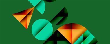 Çemberler ve üçgenlerin kesiştiği soyut geometrik desen. Yüksek kontrastlı kompozisyon derinlik yaratır ve dinamik, modern estetik