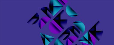 Çemberler ve üçgenlerin kesiştiği soyut geometrik desen. Yüksek kontrastlı kompozisyon derinlik yaratır ve dinamik, modern estetik