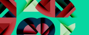 Birbirine kenetlenmiş dairesel ve açısal şekillerle soyut geometrik bileşim, pürüzsüz gradyanlar ve beyaz arkaplan üzerinde keskin karşıtlıklar