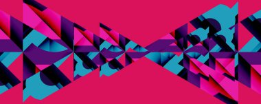 Birbirine kenetlenmiş dairesel ve açısal şekillerle soyut geometrik bileşim, pürüzsüz gradyanlar ve beyaz arkaplan üzerinde keskin karşıtlıklar