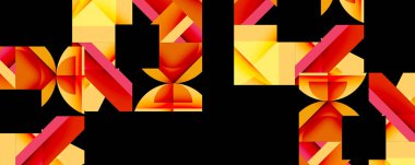 Daireler, yarı daireler, kareler ve yuvarlak üçgenler. Duvar kağıdı, afiş, arkaplan, kart, kitap illüstrasyonu, iniş sayfası için geometrik mozaik mozaik desen soyut arkaplan