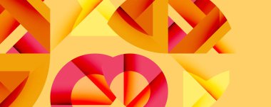 Daireler, yarı daireler, kareler ve yuvarlak üçgenler. Duvar kağıdı, afiş, arkaplan, kart, kitap illüstrasyonu, iniş sayfası için geometrik mozaik mozaik desen soyut arkaplan