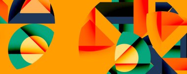 Daireler, yarı daireler, kareler ve yuvarlak üçgenler. Duvar kağıdı, afiş, arkaplan, kart, kitap illüstrasyonu, iniş sayfası için geometrik mozaik mozaik desen soyut arkaplan