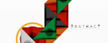 Üst üste binen üçgenler, daireler ve gradyanlarla soyut geometrik bileşim, merkezi dairesel dizayn ve metin