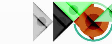 Kesişen üçgenler, daireler ve gradyanlarla soyut geometrik bileşim, derinlik ve kontrastla dinamik bir katman oluşturur.