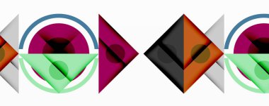 Katmanlı üçgenler, daireler ve gradyanlarla birlikte geometrik soyut tasarım, keskin zıtlıklar ve derinlikle yapılandırılmış bir model oluşturur.