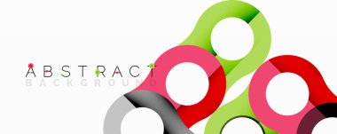 Birbirine kenetlenmiş dairesel ve tüp şekilli soyut geometrik desenler, pürüzsüz gradyanlar, keskin zıtlıklar ve dinamik katmanlar içerir.