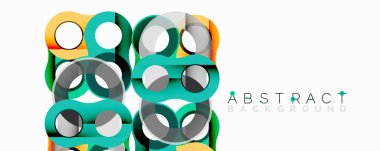 Üst üste binen dairesel ve tüp şekilli soyut daire ögesi bileşimi, pürüzsüz gradyanlar, şeffaflık efektleri ve dinamik katman