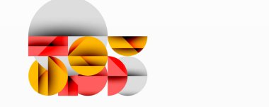 Katmanlı daireler ve açısal segmentlerle modern soyut kompozisyon gradyan, şeffaflık efektleri ve yapılandırılmış geometrik düzen içerir.