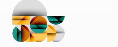 Katmanlı daireler ve açısal segmentlerle modern soyut kompozisyon gradyan, şeffaflık efektleri ve yapılandırılmış geometrik düzen içerir.