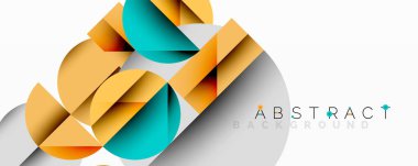 Kesişen daireler, üçgenler, kareler ve keskin açılarla soyut geometrik tasarım gradyan, derinlik ve kontrast içeren katmanlı bir bileşim yaratır.