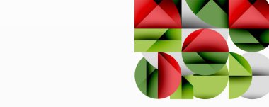 Üst üste binen daireler ve gradyanlarla soyut geometrik çizimler, daire kare üçgen şekilleri arka plan şekilleri keskin açısal kesikler, pürüzsüz gölgeleme ve yapılandırılmış katman bileşimi