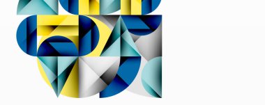 Katmanlı daireler ve açısal segmentlerle modern soyut kompozisyon gradyan, şeffaflık efektleri ve yapılandırılmış geometrik düzen içerir.