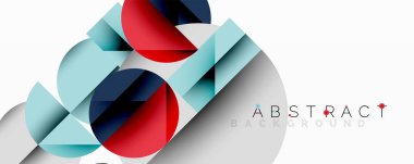 Üst üste binen daireler ve gradyanlarla soyut geometrik çizimler, daire kare üçgen şekilleri arka plan şekilleri keskin açısal kesikler, pürüzsüz gölgeleme ve yapılandırılmış katman bileşimi