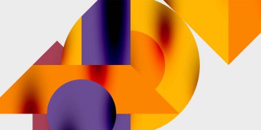 Dinamik geometrik bir kompozisyonda daireler, çizgiler ve üçgenler içeren modern soyut bir arkaplan. Tarz, teknoloji veya yaratıcı temalı tasarımlar için mükemmel.