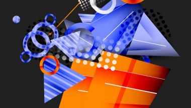 Soyut arkaplan - üst üste binen daireler, dikdörtgenler, ve yüksek eğimli üçgenler. Yarı saydam şekiller derinlik ve denge yaratır