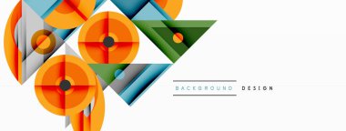 Kesişen şekiller, daireler, üçgenler ve gradyanlar ile geometrik soyut bileşim, canlı renkleri ve dinamik karşıtlıkları harmanlayarak modern, geleceksel bir görsel tasarım yaratmak için