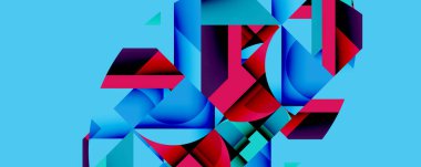 Daireler, yarı daireler, kareler ve yuvarlak üçgenler. Duvar kağıdı, afiş, arkaplan, kart, kitap illüstrasyonu, iniş sayfası için geometrik mozaik mozaik desen soyut arkaplan