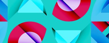 Daireler, yarı daireler, kareler ve yuvarlak üçgenler. Duvar kağıdı, afiş, arkaplan, kart, kitap illüstrasyonu, iniş sayfası için geometrik mozaik mozaik desen soyut arkaplan