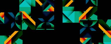 Birleştirilmiş açısal ve eğri şekilli soyut geometrik çizimler, pürüzsüz eğimli dinamik bileşimler ve kalın karşıtlıklar