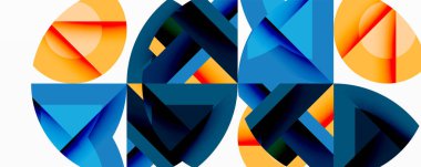 Daireler, yarı daireler, kareler ve yuvarlak üçgenler. Duvar kağıdı, afiş, arkaplan, kart, kitap illüstrasyonu, iniş sayfası için geometrik mozaik mozaik desen soyut arkaplan