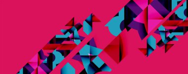 Birbirine kenetlenmiş dairesel ve açısal şekillerle soyut geometrik bileşim, pürüzsüz gradyanlar ve beyaz arkaplan üzerinde keskin karşıtlıklar