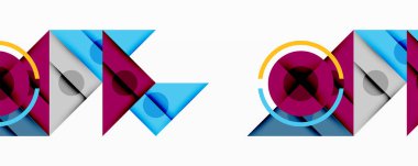 Kesişen üçgenler, daireler ve gradyanlarla soyut geometrik bileşim, derinlik ve kontrastla dinamik bir katman oluşturur.