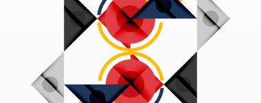 Kesişen üçgenler, daireler ve gradyanlarla soyut geometrik bileşim, derinlik ve kontrastla dinamik bir katman oluşturur.