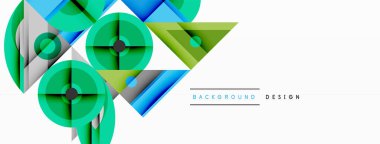 Kesişen şekiller, daireler, üçgenler ve gradyanlar ile geometrik soyut bileşim, canlı renkleri ve dinamik karşıtlıkları harmanlayarak modern, geleceksel bir görsel tasarım yaratmak için