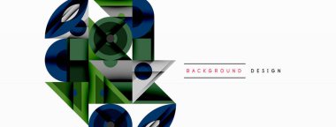 Kesişen şekiller, daireler, üçgenler ve gradyanlar ile geometrik soyut bileşim, canlı renkleri ve dinamik karşıtlıkları harmanlayarak modern, geleceksel bir görsel tasarım yaratmak için