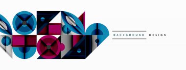 Kesişen şekiller, daireler, üçgenler ve gradyanlar ile geometrik soyut bileşim, canlı renkleri ve dinamik karşıtlıkları harmanlayarak modern, geleceksel bir görsel tasarım yaratmak için