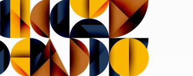 Çemberler ve üçgenlerin kesiştiği soyut geometrik desen. Yüksek kontrastlı kompozisyon derinlik yaratır ve dinamik, modern estetik