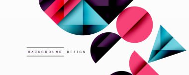 Çemberler ve üçgenlerin kesiştiği soyut geometrik desen. Yüksek kontrastlı kompozisyon derinlik yaratır ve dinamik, modern estetik