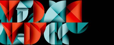 Çemberler ve üçgenlerin kesiştiği soyut geometrik desen. Yüksek kontrastlı kompozisyon derinlik yaratır ve dinamik, modern estetik