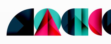 Çemberler ve üçgenlerin kesiştiği soyut geometrik desen. Yüksek kontrastlı kompozisyon derinlik yaratır ve dinamik, modern estetik