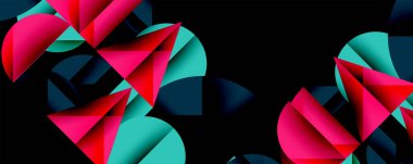 Çemberler ve üçgenlerin kesiştiği soyut geometrik desen. Yüksek kontrastlı kompozisyon derinlik yaratır ve dinamik, modern estetik