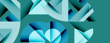 Daireler, yarı daireler, kareler ve yuvarlak üçgenler. Duvar kağıdı, afiş, arkaplan, kart, kitap illüstrasyonu, iniş sayfası için geometrik mozaik mozaik desen soyut arkaplan