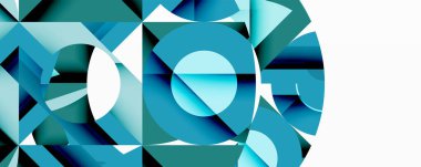 Daireler, yarı daireler, kareler ve yuvarlak üçgenler. Duvar kağıdı, afiş, arkaplan, kart, kitap illüstrasyonu, iniş sayfası için geometrik mozaik mozaik desen soyut arkaplan