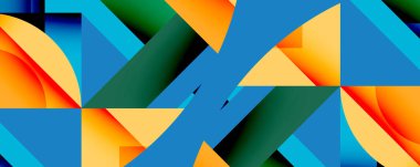 Birbirine kenetlenmiş dairesel ve açısal şekillerle soyut geometrik bileşim, pürüzsüz gradyanlar ve beyaz arkaplan üzerinde keskin karşıtlıklar