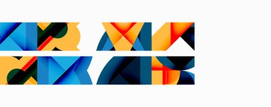 Daireler, yarı daireler, kareler ve yuvarlak üçgenler. Duvar kağıdı, afiş, arkaplan, kart, kitap illüstrasyonu, iniş sayfası için geometrik mozaik mozaik desen soyut arkaplan