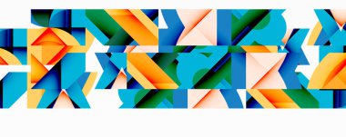 Birbirine kenetlenmiş dairesel ve açısal şekillerle soyut geometrik bileşim, pürüzsüz gradyanlar ve beyaz arkaplan üzerinde keskin karşıtlıklar