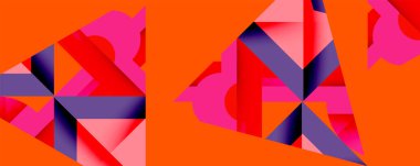 Daireler, yarı daireler, kareler ve yuvarlak üçgenler. Duvar kağıdı, afiş, arkaplan, kart, kitap illüstrasyonu, iniş sayfası için geometrik mozaik mozaik desen soyut arkaplan