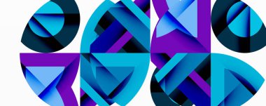 Daireler, yarı daireler, kareler ve yuvarlak üçgenler. Duvar kağıdı, afiş, arkaplan, kart, kitap illüstrasyonu, iniş sayfası için geometrik mozaik mozaik desen soyut arkaplan