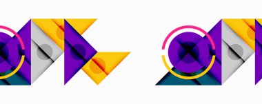 Kesişen üçgenler, daireler ve gradyanlarla soyut geometrik bileşim, derinlik ve kontrastla dinamik bir katman oluşturur.