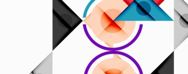 Kesişen üçgenler, daireler ve gradyanlarla soyut geometrik bileşim, derinlik ve kontrastla dinamik bir katman oluşturur.