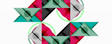 Katmanlı üçgenler, daireler ve gradyanlarla birlikte geometrik soyut tasarım, keskin zıtlıklar ve derinlikle yapılandırılmış bir model oluşturur.